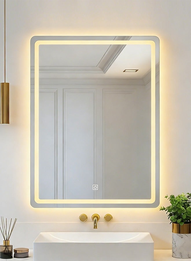 اكسيسن مرآة حمام LED مقاس 70*50 سم، مزودة بمفتاح تعمل باللمس، مقاومة للماء، إضاءة خلفية + إضاءة أمامية، قابلة للتعتيم، 3 درجات لون، وظيفة ذاكرة، مرآة تجميل LED للحمام، غرفة الملابس، غرفة النوم، الفندق، التثبيت على الحائط - Image 1